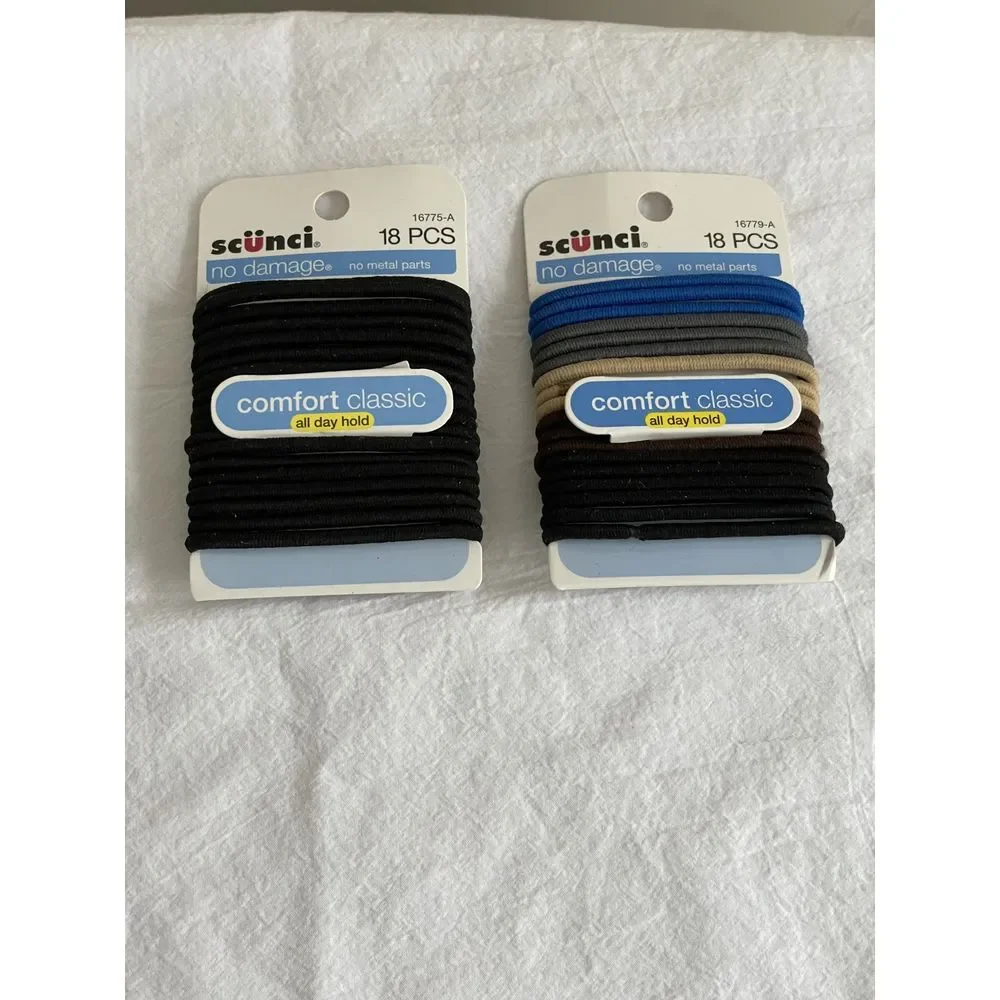 Scunci No-Damage Hair Ties Elastics Comfort Classic 2 Packs 18 pcs Old Stock NEW